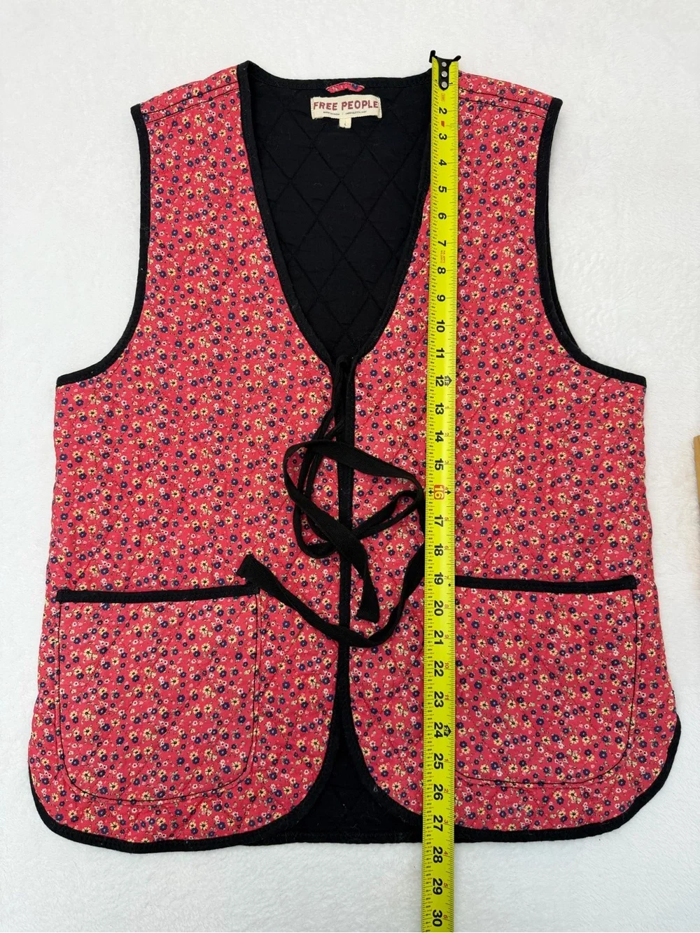 Free People Claudine Quilted Floral Vest Red Large L Tie Front Boho Cottagecore